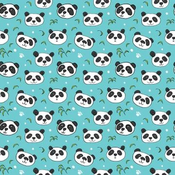 Cute Panda bear Seamless pattern. Cute Animals doodle, Hand drawn Cartoon Vec Stock Illustration