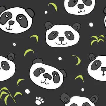 Cute Panda bear Seamless pattern. Cute Animals doodle, Hand drawn Cartoon Vec Stock Illustration