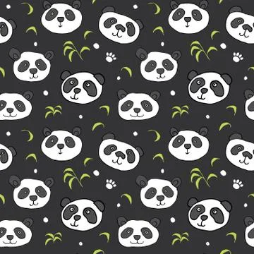 Cute Panda bear Seamless pattern. Cute Animals doodle, Hand drawn Cartoon Vec イラスト素材