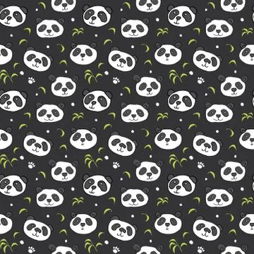 Cute Panda bear Seamless pattern. Cute Animals doodle, Hand drawn Cartoon Vec イラスト素材