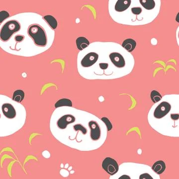 Cute Panda bear Seamless pattern. Cute Animals doodle, Hand drawn Cartoon Vec Stock Illustration