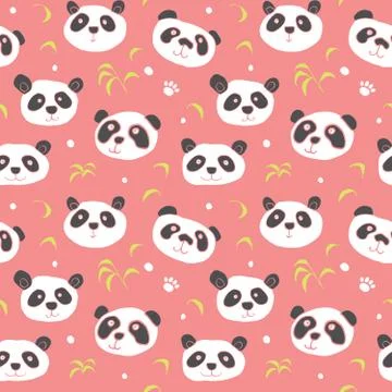 Cute Panda bear Seamless pattern. Cute Animals doodle, Hand drawn Cartoon Vec Stock Illustration