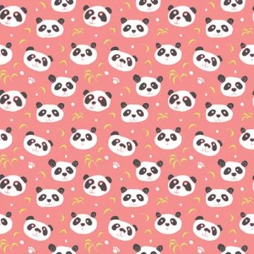 Cute Panda bear Seamless pattern. Cute Animals doodle, Hand drawn Cartoon Vec イラスト素材