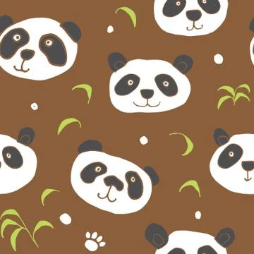 Cute Panda bear Seamless pattern. Cute Animals doodle, Hand drawn Cartoon Vec イラスト素材