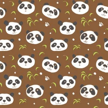 Cute Panda bear Seamless pattern. Cute Animals doodle, Hand drawn Cartoon Vec イラスト素材