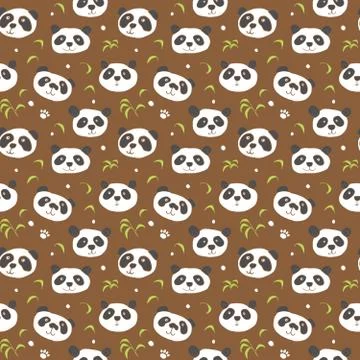 Cute Panda bear Seamless pattern. Cute Animals doodle, Hand drawn Cartoon Vec イラスト素材