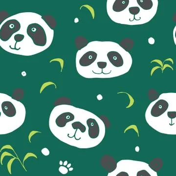 Cute Panda bear Seamless pattern. Cute Animals doodle, Hand drawn Cartoon Vec イラスト素材