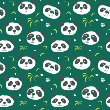 Cute Panda bear Seamless pattern. Cute Animals doodle, Hand drawn Cartoon Vec Stock Illustration