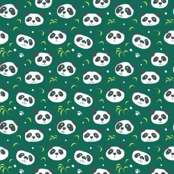 Cute Panda bear Seamless pattern. Cute Animals doodle, Hand drawn Cartoon Vec Stock Illustration