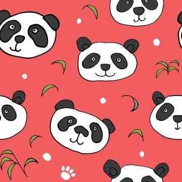 Cute Panda bear Seamless pattern. Cute Animals doodle, Hand drawn Cartoon Vec イラスト素材