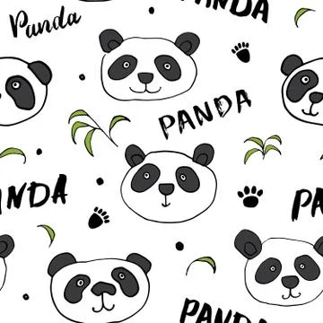 Cute Panda bear Seamless pattern. Cute Animals doodle, Hand drawn Cartoon Vec Illustrazione stock