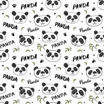 Cute Panda bear Seamless pattern. Cute Animals doodle, Hand drawn Cartoon Vec イラスト素材