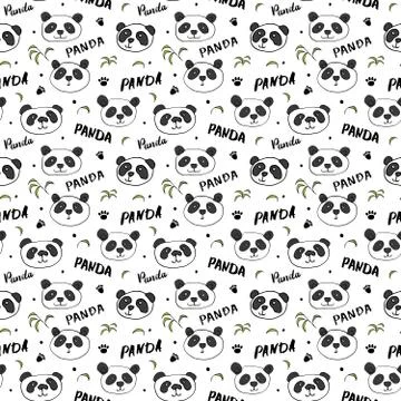 Cute Panda bear Seamless pattern. Cute Animals doodle, Hand drawn Cartoon Vec Stock Illustration