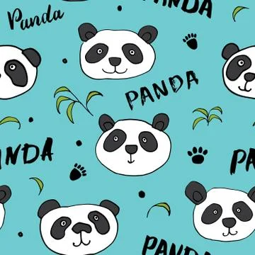 Cute Panda bear Seamless pattern. Cute Animals doodle, Hand drawn Cartoon Vec Stock Illustration