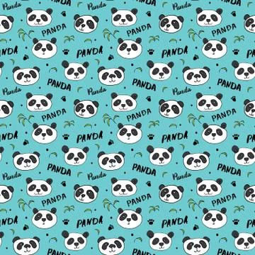 Cute Panda bear Seamless pattern. Cute Animals doodle, Hand drawn Cartoon Vec Stock Illustration