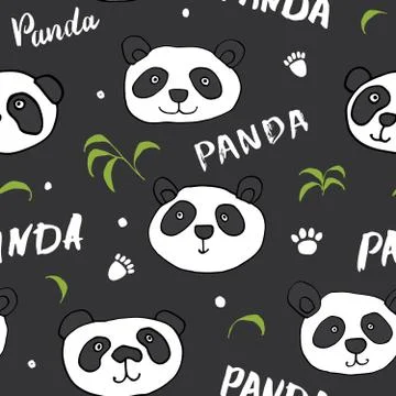 Cute Panda bear Seamless pattern. Cute Animals doodle, Hand drawn Cartoon Vec Stock Illustration
