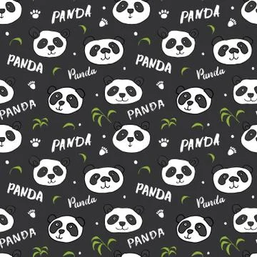 Cute Panda bear Seamless pattern. Cute Animals doodle, Hand drawn Cartoon Vec Stock Illustration