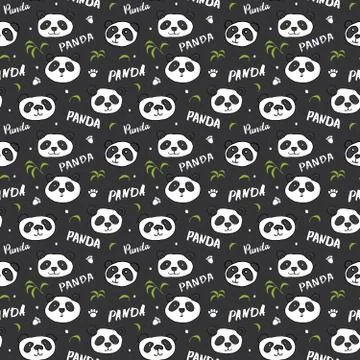Cute Panda bear Seamless pattern. Cute Animals doodle, Hand drawn Cartoon Vec Stock Illustration