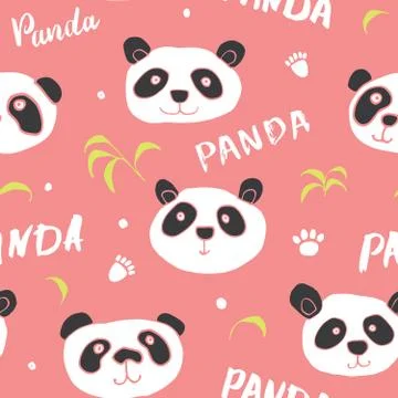 Cute Panda bear Seamless pattern. Cute Animals doodle, Hand drawn Cartoon Vec Stock Illustration