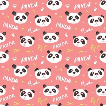 Cute Panda bear Seamless pattern. Cute Animals doodle, Hand drawn Cartoon Vec Stock Illustration
