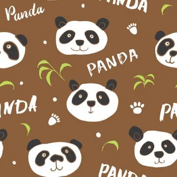 Cute Panda bear Seamless pattern. Cute Animals doodle, Hand drawn Cartoon Vec Stock Illustration