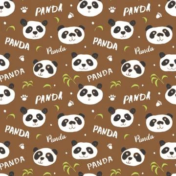 Cute Panda bear Seamless pattern. Cute Animals doodle, Hand drawn Cartoon Vec Stock Illustration