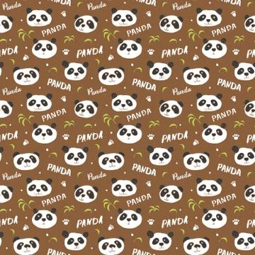 Cute Panda bear Seamless pattern. Cute Animals doodle, Hand drawn Cartoon Vec Stock Illustration