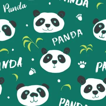 Cute Panda bear Seamless pattern. Cute Animals doodle, Hand drawn Cartoon Vec イラスト素材