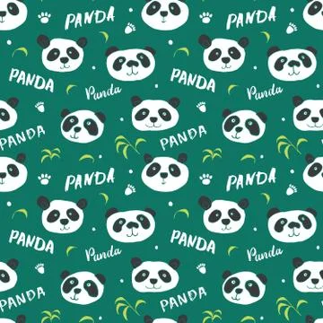 Cute Panda bear Seamless pattern. Cute Animals doodle, Hand drawn Cartoon Vec イラスト素材