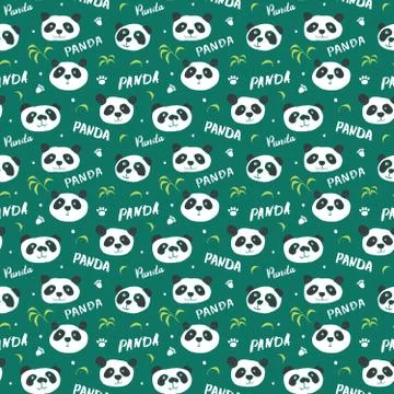 Cute Panda bear Seamless pattern. Cute Animals doodle, Hand drawn Cartoon Vec Stock Illustration