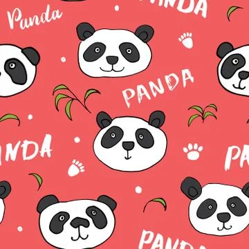Cute Panda bear Seamless pattern. Cute Animals doodle, Hand drawn Cartoon Vec Stock Illustration