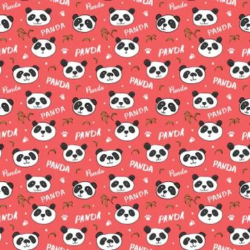 Cute Panda bear Seamless pattern. Cute Animals doodle, Hand drawn Cartoon Vec Stock Illustration