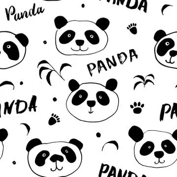 Cute Panda bear Seamless pattern. Cute Animals doodle, Hand drawn Cartoon Vec イラスト素材