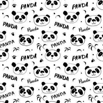 Cute Panda bear Seamless pattern. Cute Animals doodle, Hand drawn Cartoon Vec Illustrazione stock