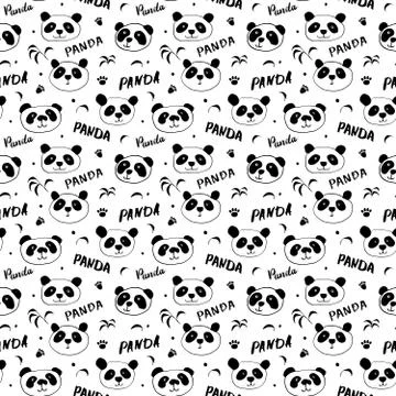 Cute Panda bear Seamless pattern. Cute Animals doodle, Hand drawn Cartoon Vec Stock Illustration