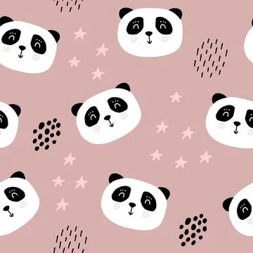 Cute panda bear seamless pattern. Cartoon baby print. Vector illustration Stock Illustration