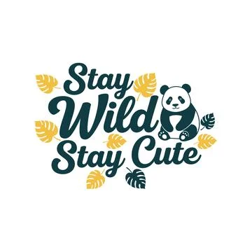 A cute panda bear surrounded by leaves with a motivational quote tshirt design Stock Illustration
