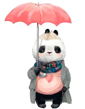 Cute panda bear with umbrella Stock Illustration