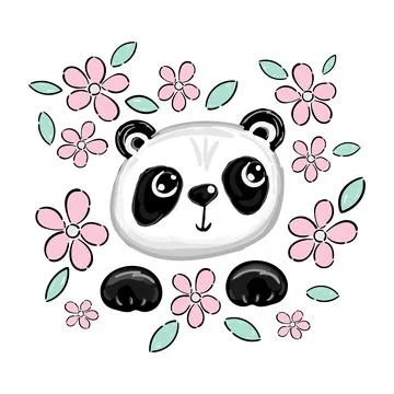 Cute panda bear vector design Animal print with flowers pattern for t shirt Illustrazione stock