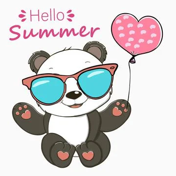 Cute panda bear vector illustration. Panda bear summer. Panda with ballons. s 스톡 일러스트