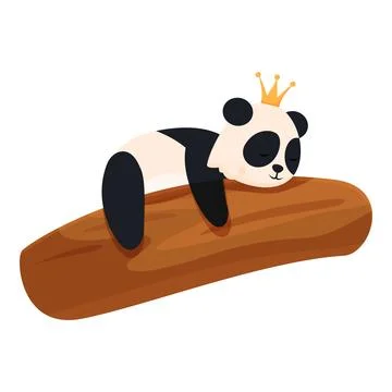 Cute panda bear wearing a crown sleeping on a tree trunk Stock Illustration