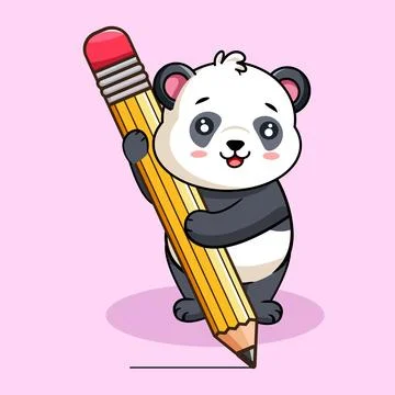 Cute Panda Bear Writing with a Pencil Vector Illustration Kawaii Animal Stock Illustration