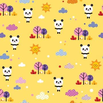 Cute panda bears seamless pattern 스톡 일러스트