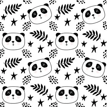 Cute panda bears seamless pattern. Funny baby vector print. 스톡 일러스트