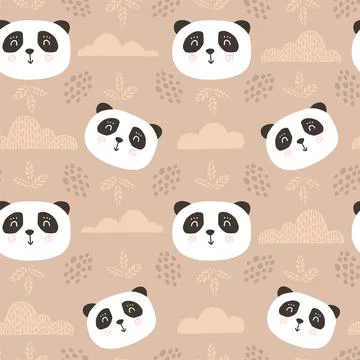 Cute panda bears seamless pattern. Funny baby vector print. 스톡 일러스트