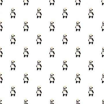 Cute panda bears wearing crowns seamless pattern Stock Illustration