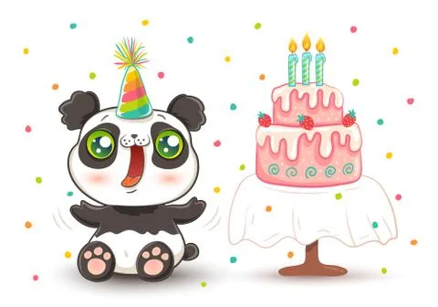 Cute panda in birthday hat. Иллюстрация