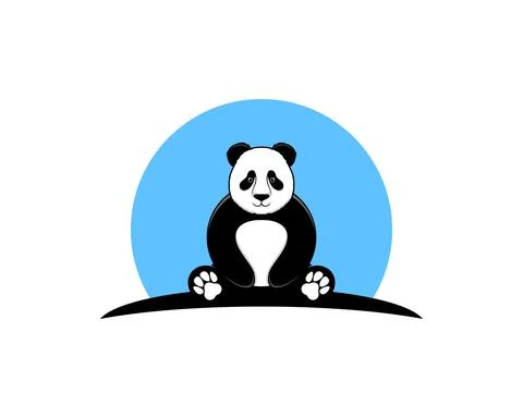 Cute panda with blue circle shape behind Stock Illustration
