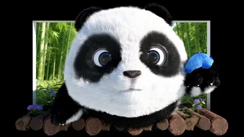 Cute Panda Breaking Through Screen 3D Naked-Eye Bamboo Forest Background 動画素材 331898494