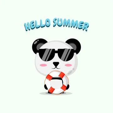 Cute panda carrying a float with summer greetings 스톡 일러스트